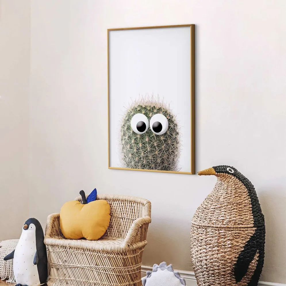 Plakat Kaktus z oczami 40x60 cm z ramą złotą bez marginesu | MIRAT.
