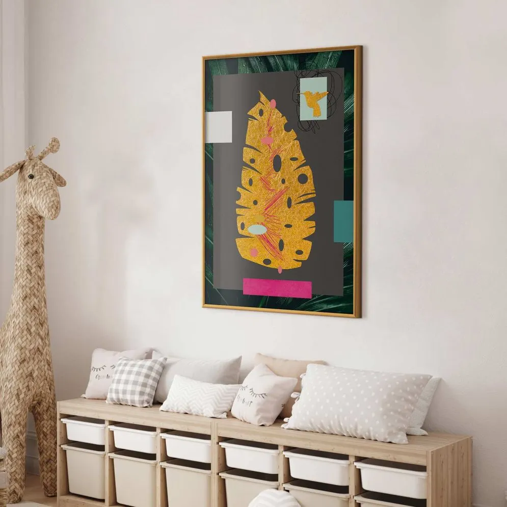 Plakat złotą liść 29,7x42 cm z ramą złotą bez marginesu | MIRAT.