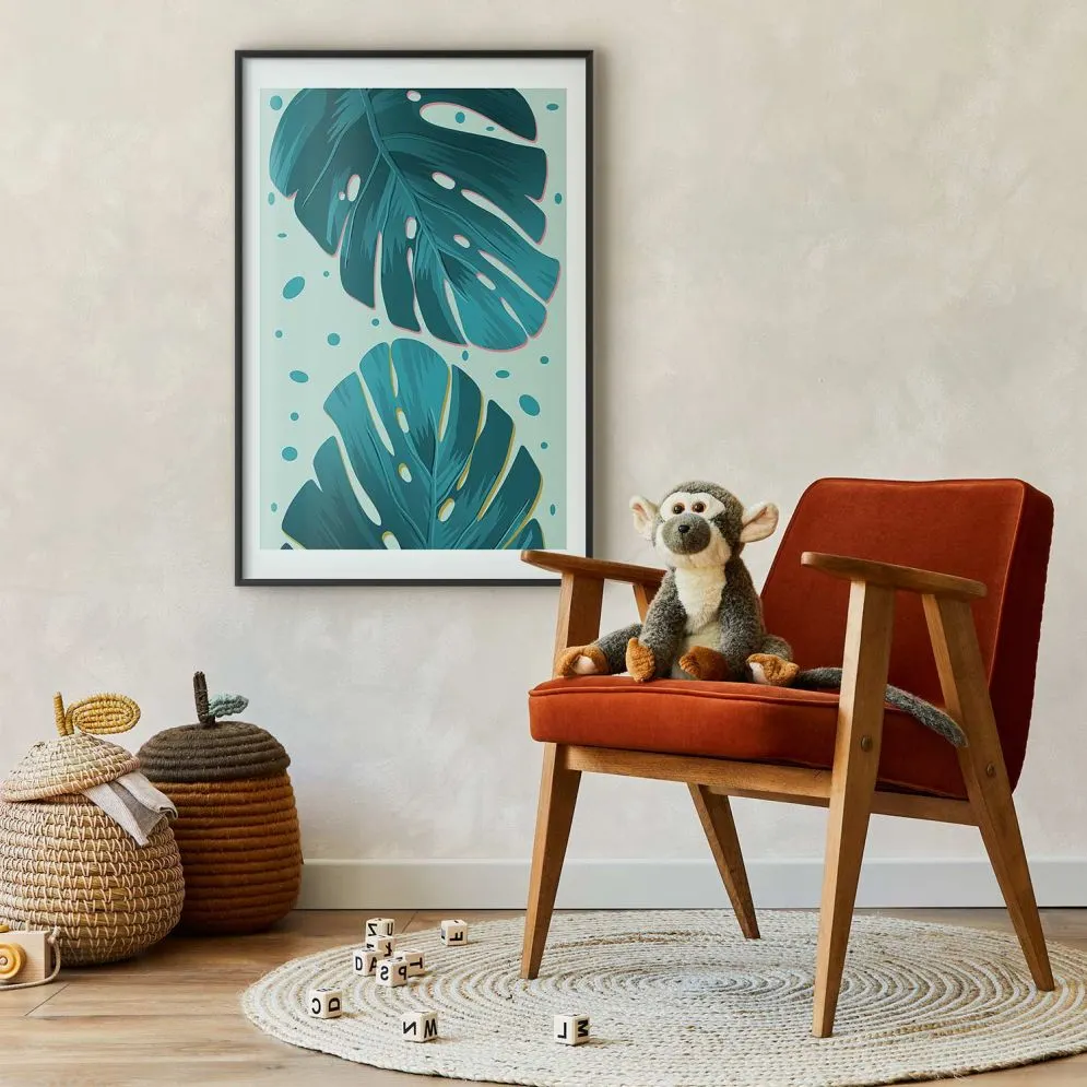 Plakat Zroszone liście 60x90 cm z ramą czarną z marginesem | MIRAT.