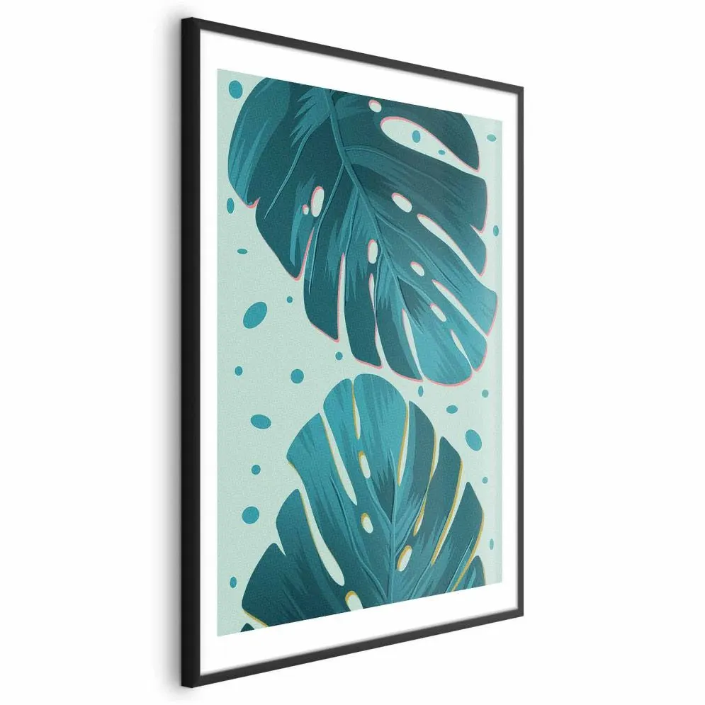 Plakat Zroszone liście 60x90 cm z ramą czarną z marginesem | MIRAT.