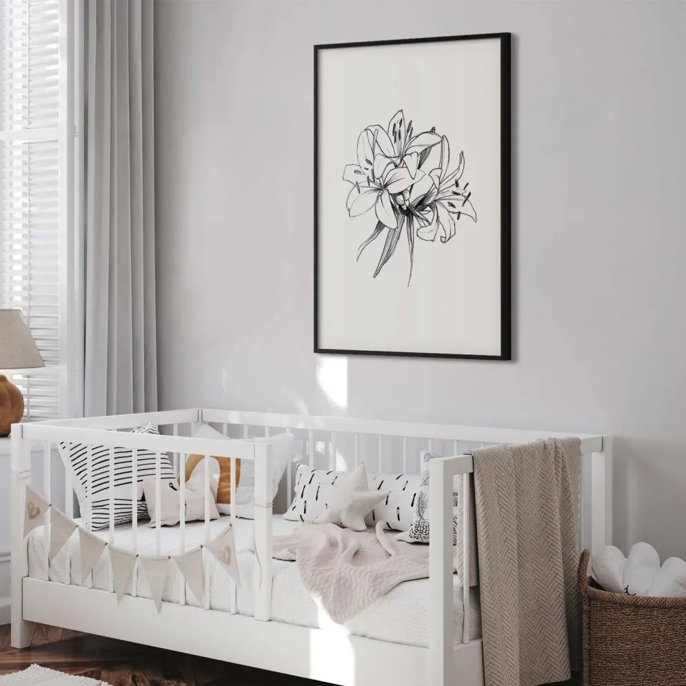 Plakat Rysowane kwiaty 21x30 cm z ramą czarną z marginesem | MIRAT.