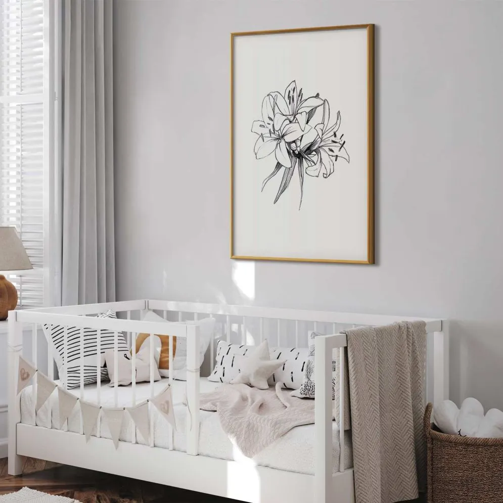 Plakat Rysowane kwiaty 60x90 cm z ramą złotą z marginesem | MIRAT.