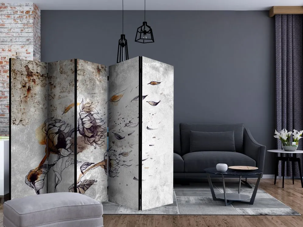 Parawan akustyczny Kwiaty 225x172 cm 3-częściowy szary | MIRAT.