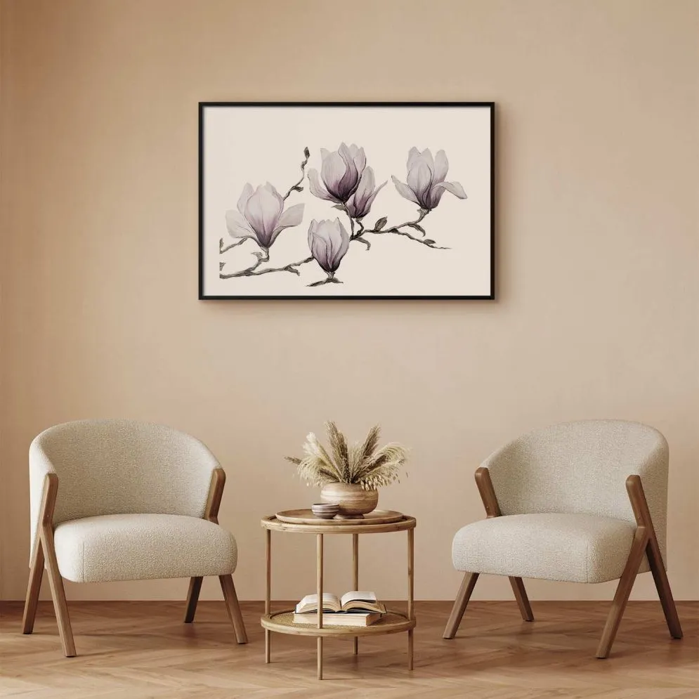 Plakat Malowane magnolie 90x60 cm z ramą czarną z marginesem | MIRAT.