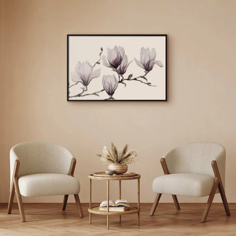 Plakat Malowane magnolie 90x60 cm z ramą czarną bez marginesu | MIRAT.