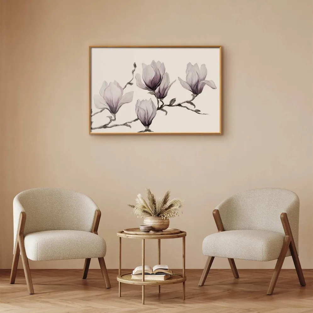 Plakat Malowane magnolie 60x40 cm z ramą złotą bez marginesu | MIRAT.