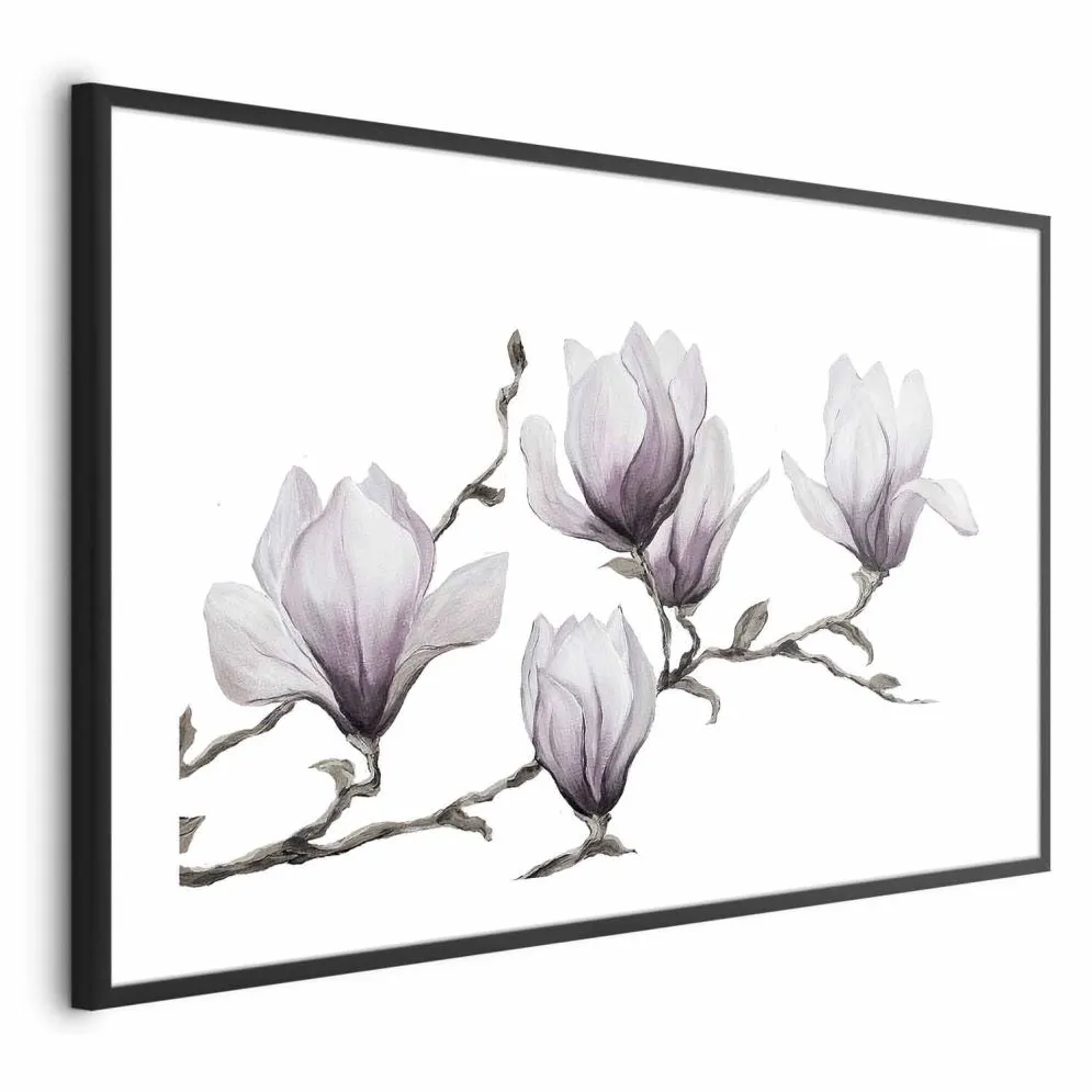 Plakat Malowane magnolie 90x60 cm z ramą czarną z marginesem | MIRAT.