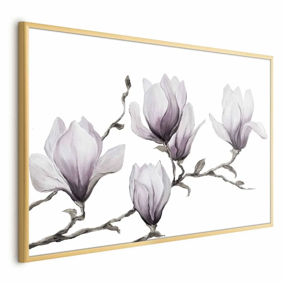 Plakat Malowane magnolie 60x40 cm z ramą złotą bez marginesu | MIRAT.