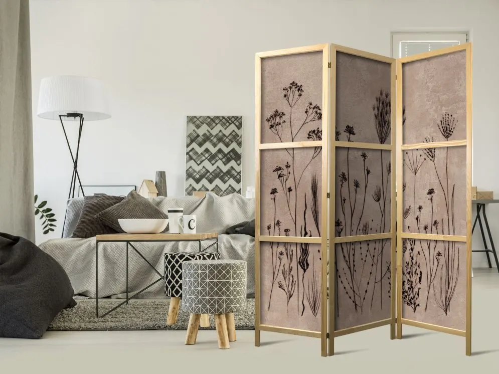Parawan japoński Kwiaty 135x172 cm 3-częściowy beżowy | MIRAT.