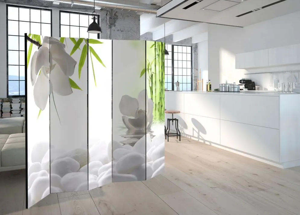 Parawan jednostronny Orient 225x172 cm 5-częściowy szary | MIRAT.