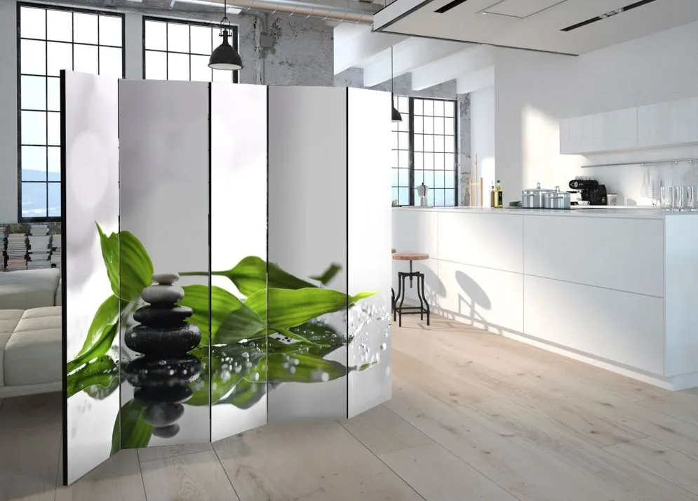 Parawan jednostronny Orient 225x172 cm 5-częściowy zielony | MIRAT.