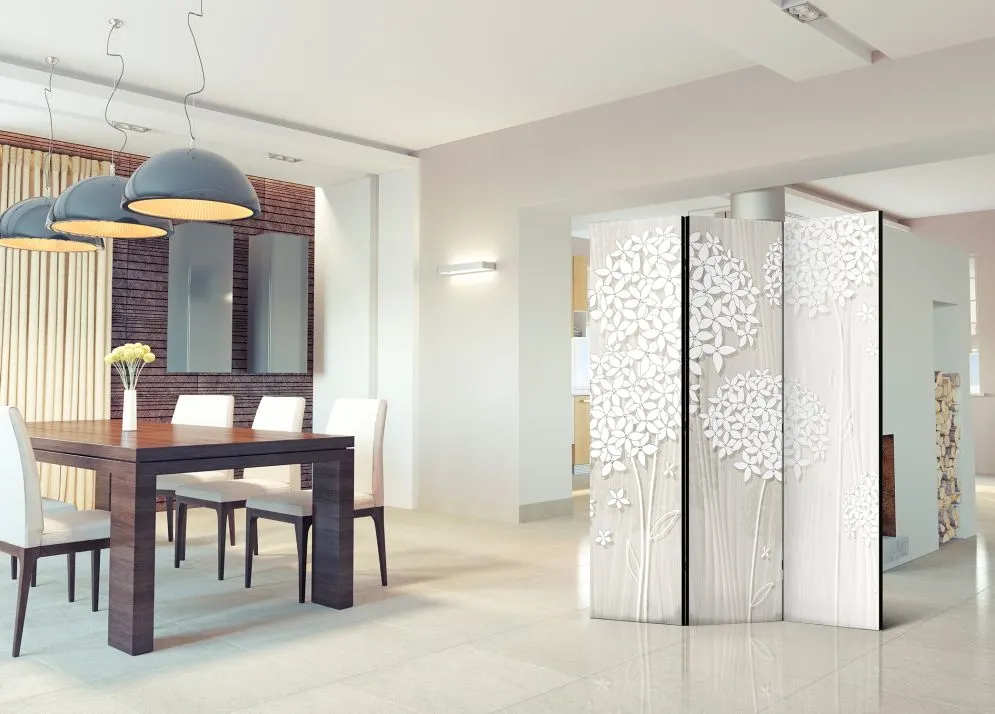 Parawan jednostronny Kwiaty 135x172 cm 3-częściowy szary | MIRAT.