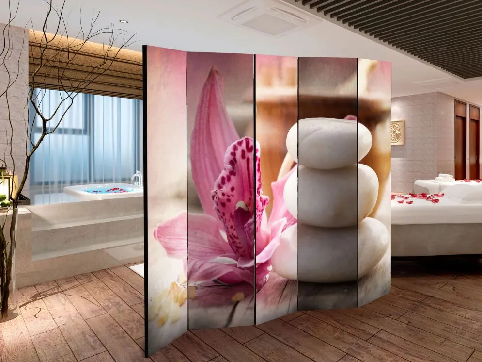 Parawan jednostronny Orient 225x172 cm 5-częściowy beżowy | MIRAT.