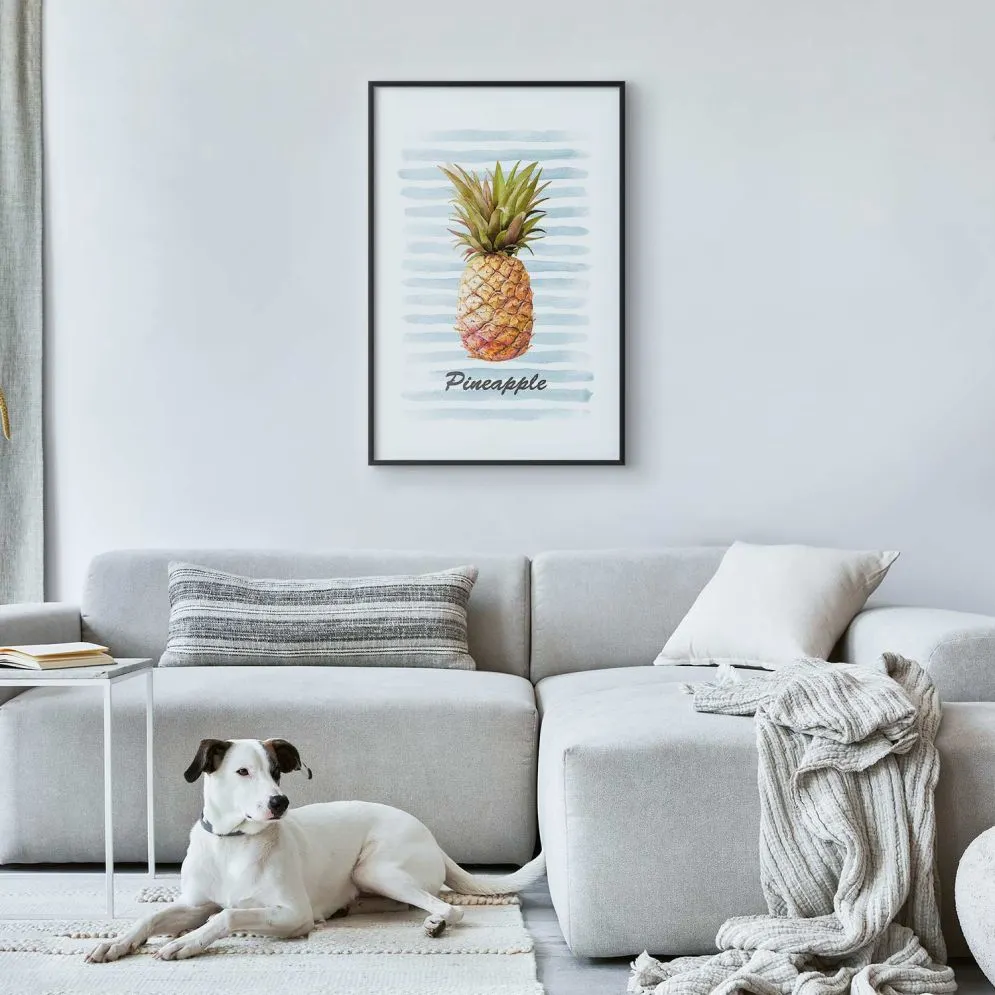 Plakat Ananas i paski 60x90cm z ramą czarną z marginesem | MIRAT.  kolekcja b-B-0348-ao-a
