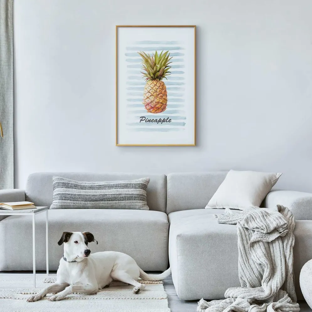 Plakat Ananas i paski 40x60cm z ramą złotą z marginesem | MIRAT.  kolekcja b-B-0348-ao-a