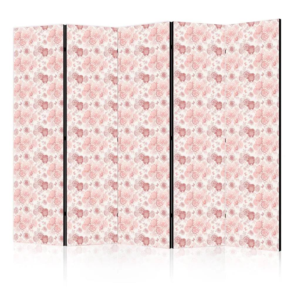 Parawan jednostronny Kwiaty 225x172 cm 5-częściowy beżowy | MIRAT.