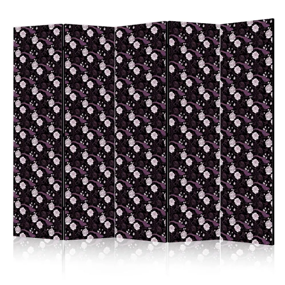 Parawan dwustronny Kwiaty 225x172 cm 5-częściowy szary | MIRAT.