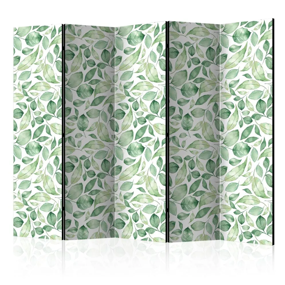 Parawan dwustronny Liście 225x172 cm 5-częściowy szary | MIRAT.