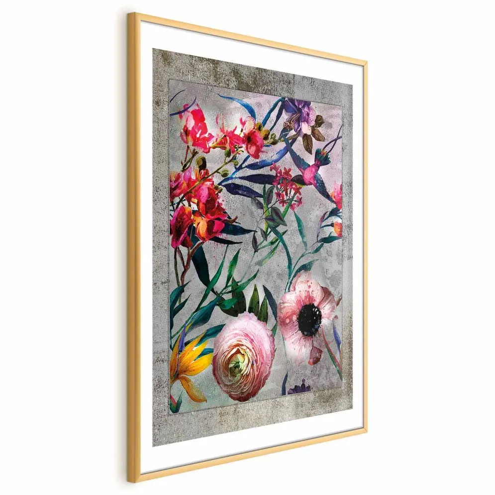 Plakat Rustykalne kwiaty 60x90 cm z ramą złotą z marginesem | MIRAT.