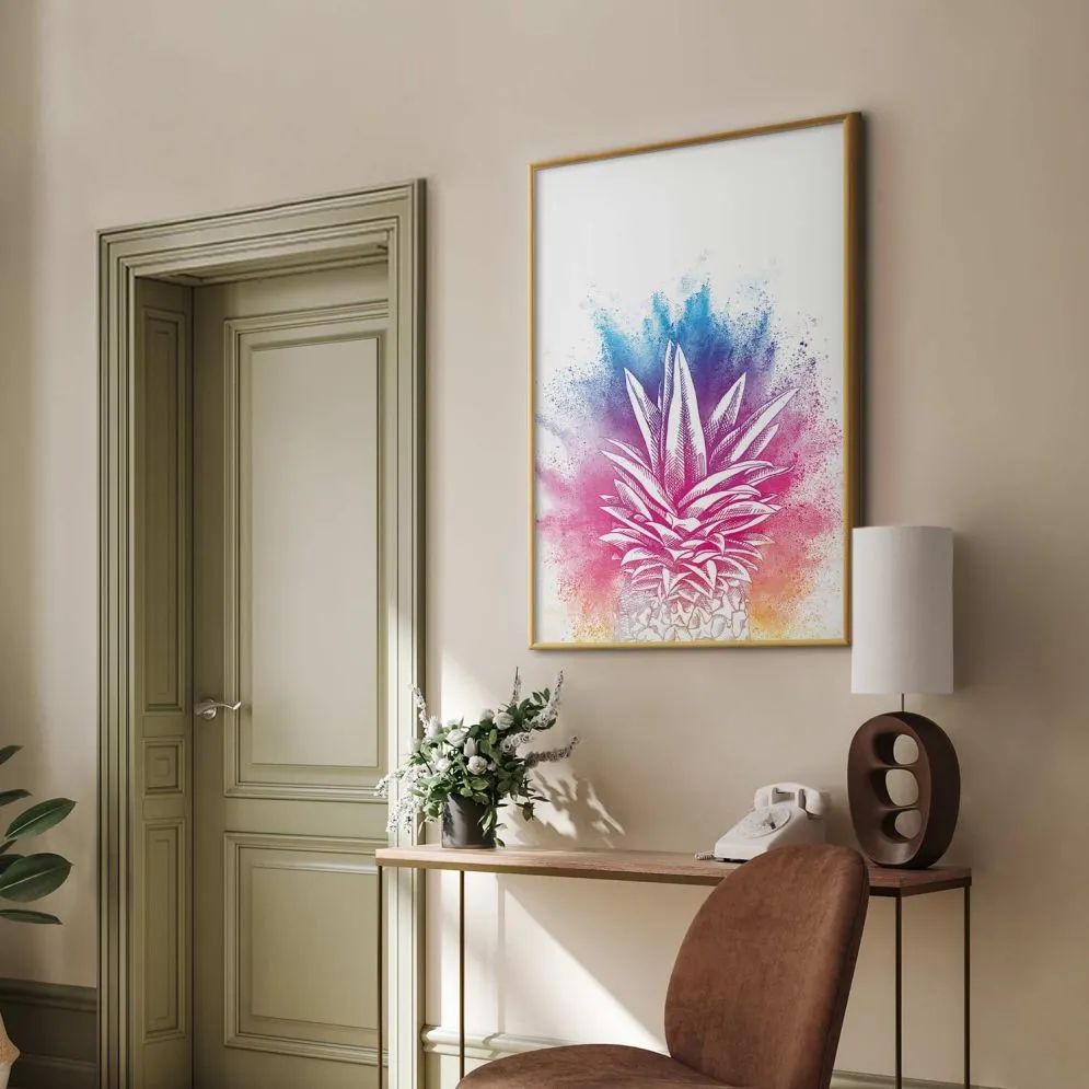 Plakat Kolorowy ananas 29,7x42 cm z ramą złotą bez marginesu | MIRAT.
