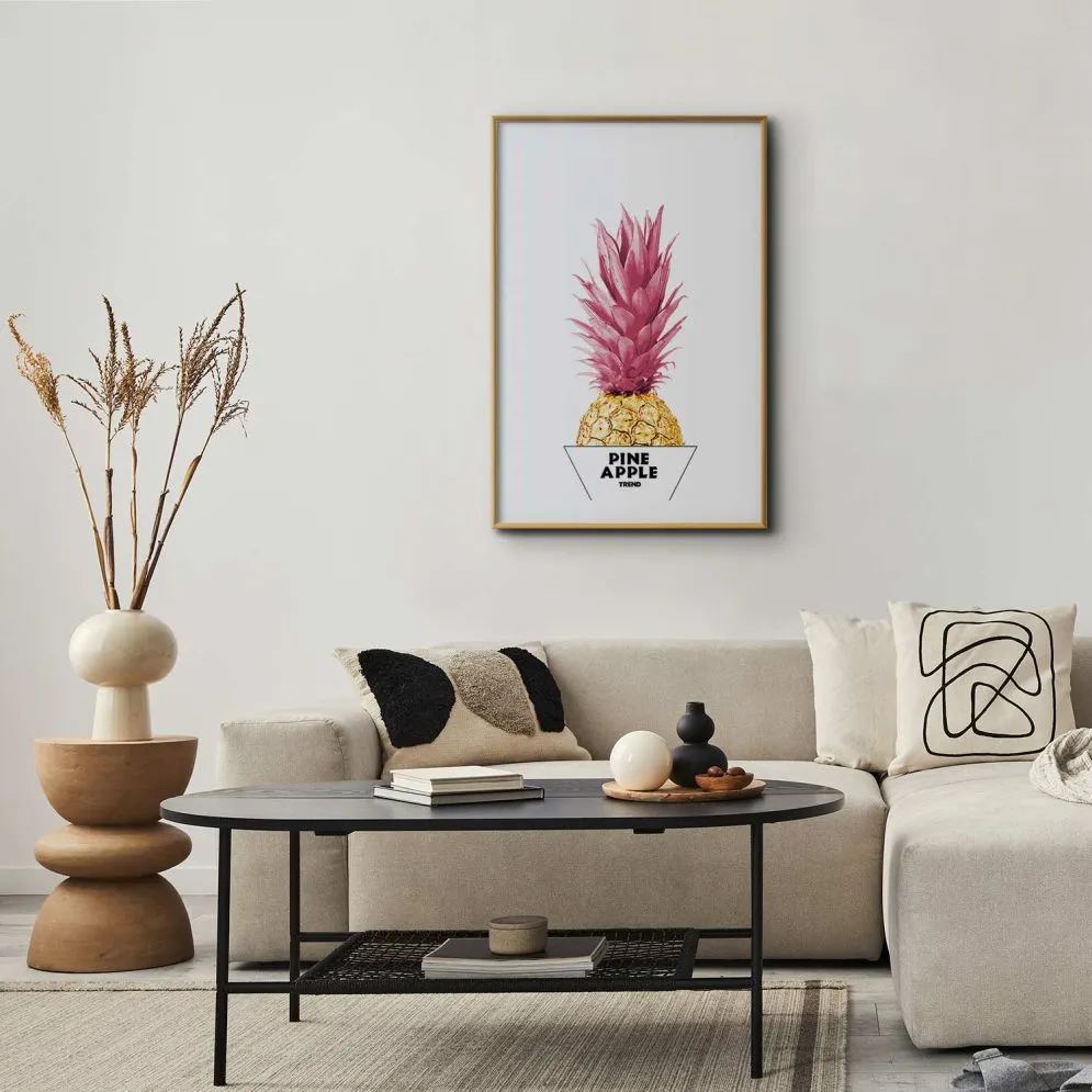 Plakat złotą ananas 21x30 cm z ramą złotą z marginesem | MIRAT.