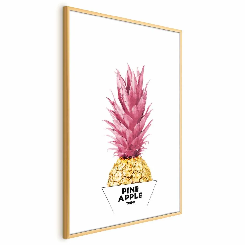 Plakat złotą ananas 21x30 cm z ramą złotą z marginesem | MIRAT.