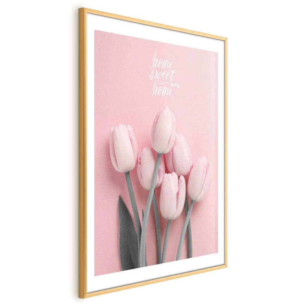 Plakat Sześć tulipanów 21x30 cm z ramą złotą z marginesem | MIRAT.