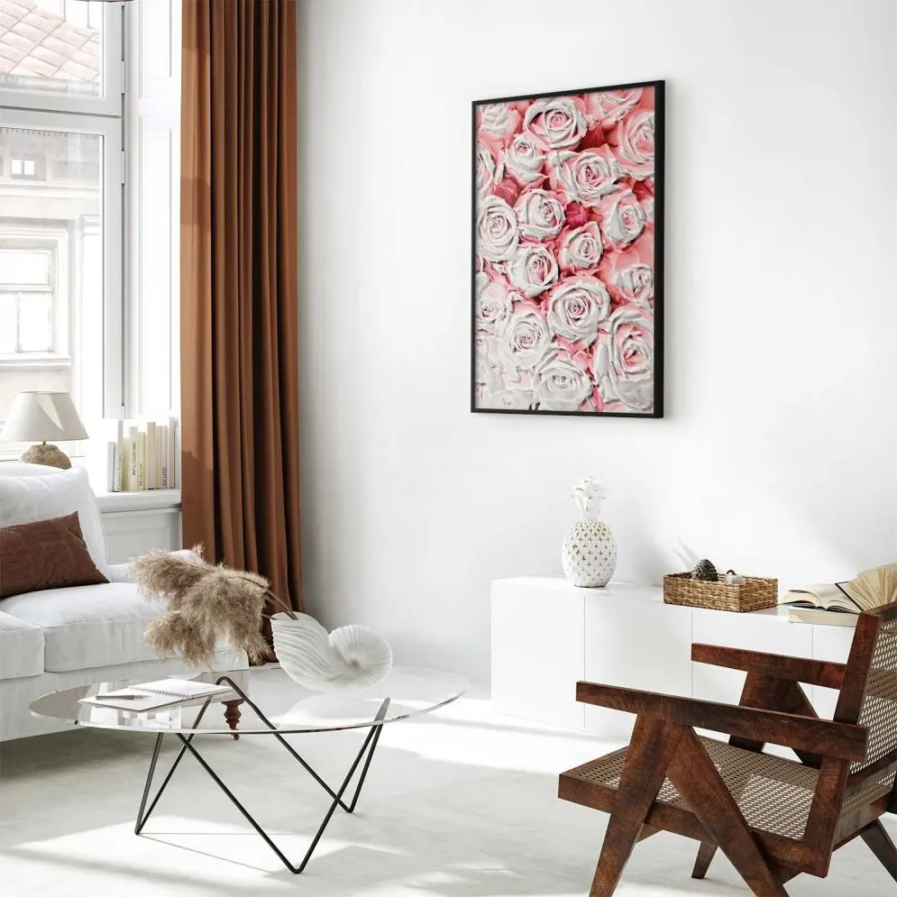 Plakat Białe róże 21x30 cm z ramą czarną bez marginesu | MIRAT.