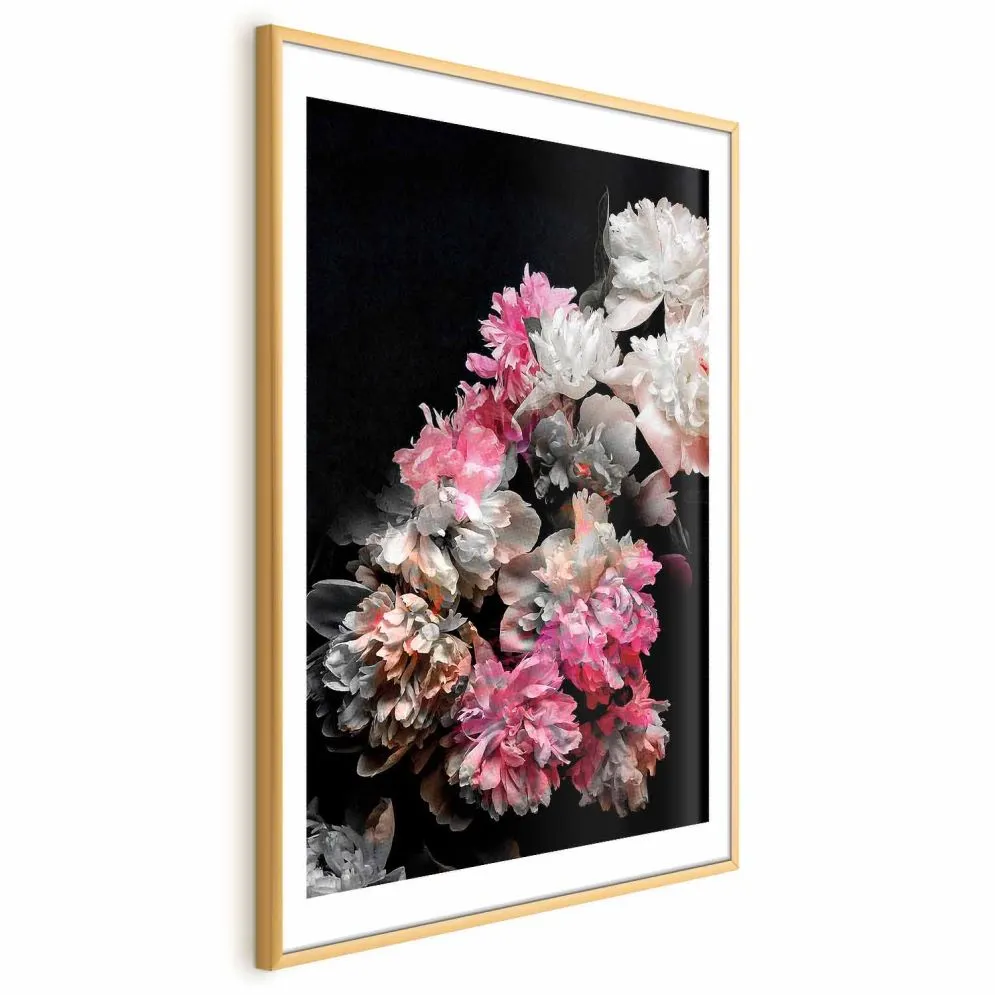 Plakat Bukiet w mroku 60x90 cm z ramą złotą z marginesem | MIRAT.