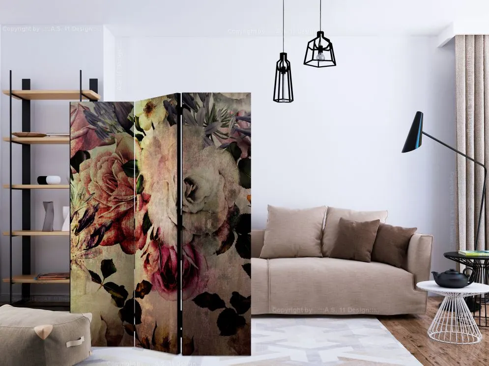 Parawan jednostronny Kwiaty 135x172 cm 3-częściowy czarny | MIRAT.