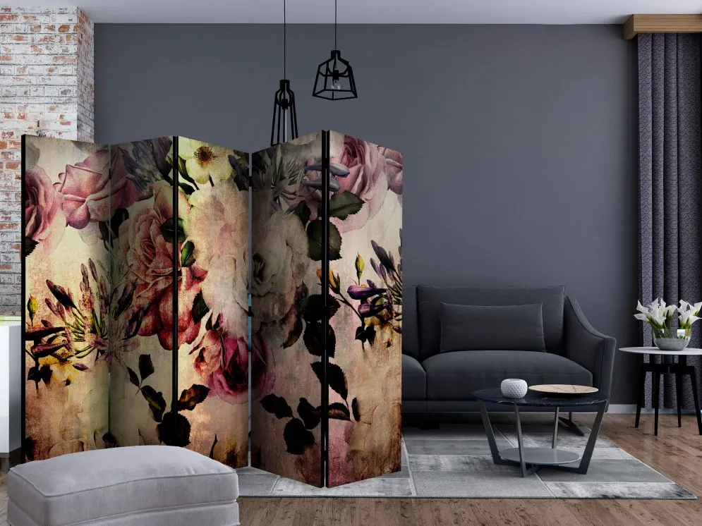 Parawan akustyczny Kwiaty 225x172 cm 3-częściowy beżowy | MIRAT.