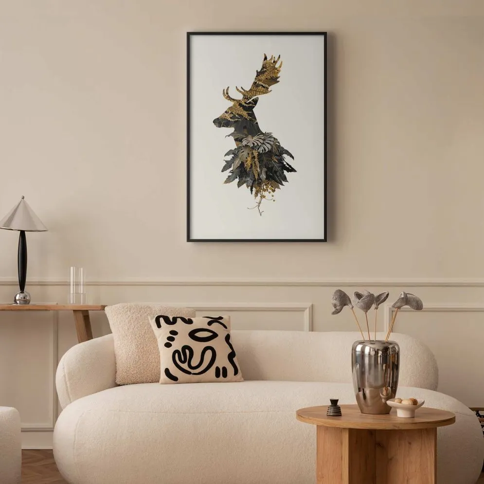 Plakat Leśny jeleń 60x90 cm z ramą czarną z marginesem | MIRAT.