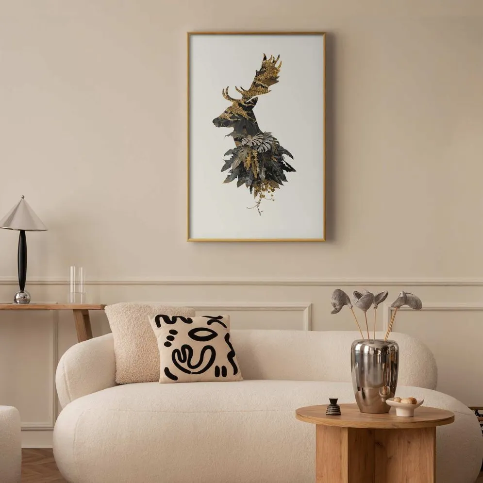 Plakat Leśny jeleń 29,7x42 cm z ramą złotą z marginesem | MIRAT.