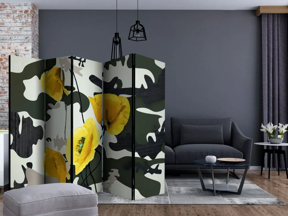 Parawan dwustronny Abstrakcje 225x172 cm 5-częściowy szary | MIRAT.