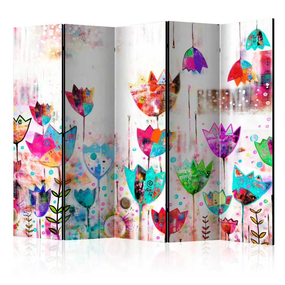 Parawan dwustronny Kwiaty 225x172 cm 3-częściowy turkusowy | MIRAT.