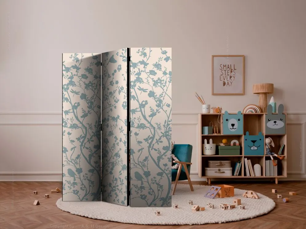 Parawan dwustronny Kwiaty 135x172 cm 3-częściowy beżowy | MIRAT.