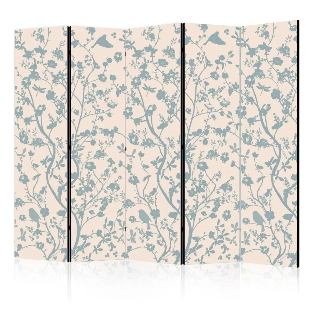 Parawan akustyczny Kwiaty 225x172 cm 3-częściowy beżowy | MIRAT.