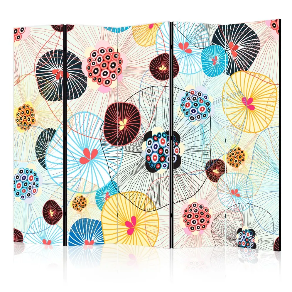 Parawan dwustronny Kwiaty 225x172 cm 5-częściowy wielokolorowy | MIRAT.