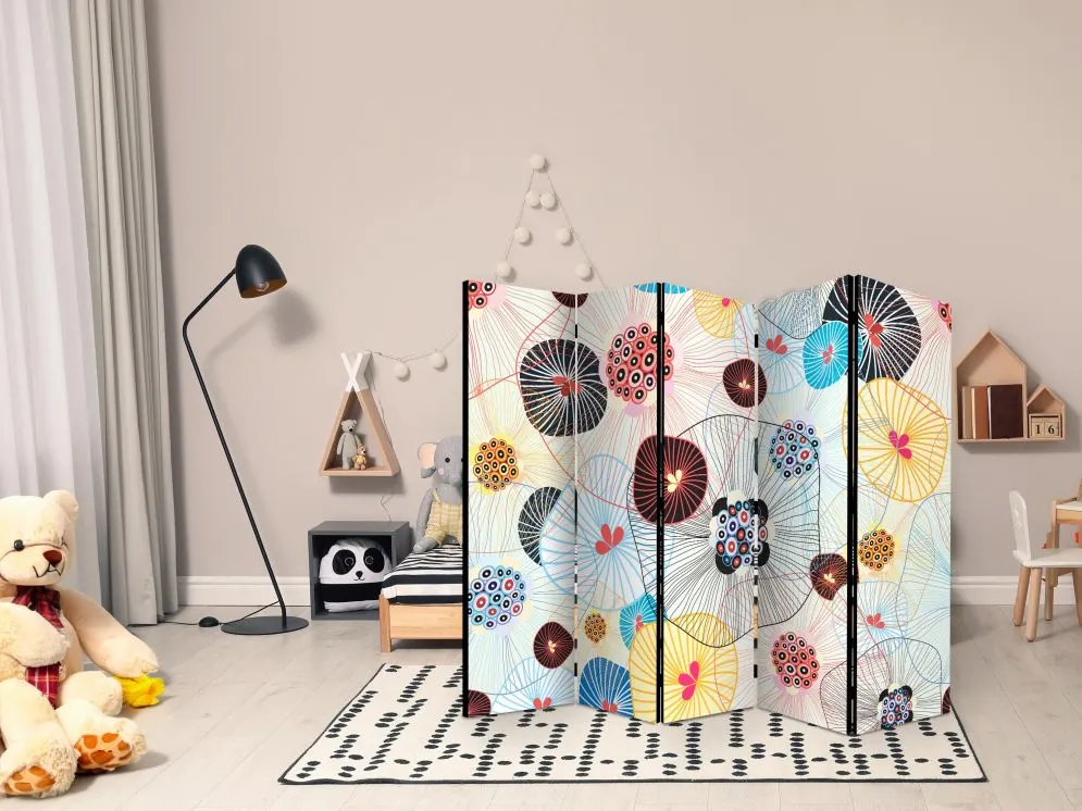 Parawan dwustronny Kwiaty 225x172 cm 5-częściowy wielokolorowy | MIRAT.