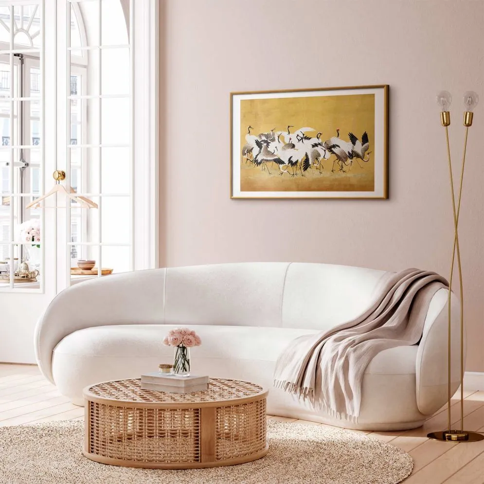 Plakat Japońskie żurawie 42x29,7 cm z ramą złotą z marginesem | MIRAT.