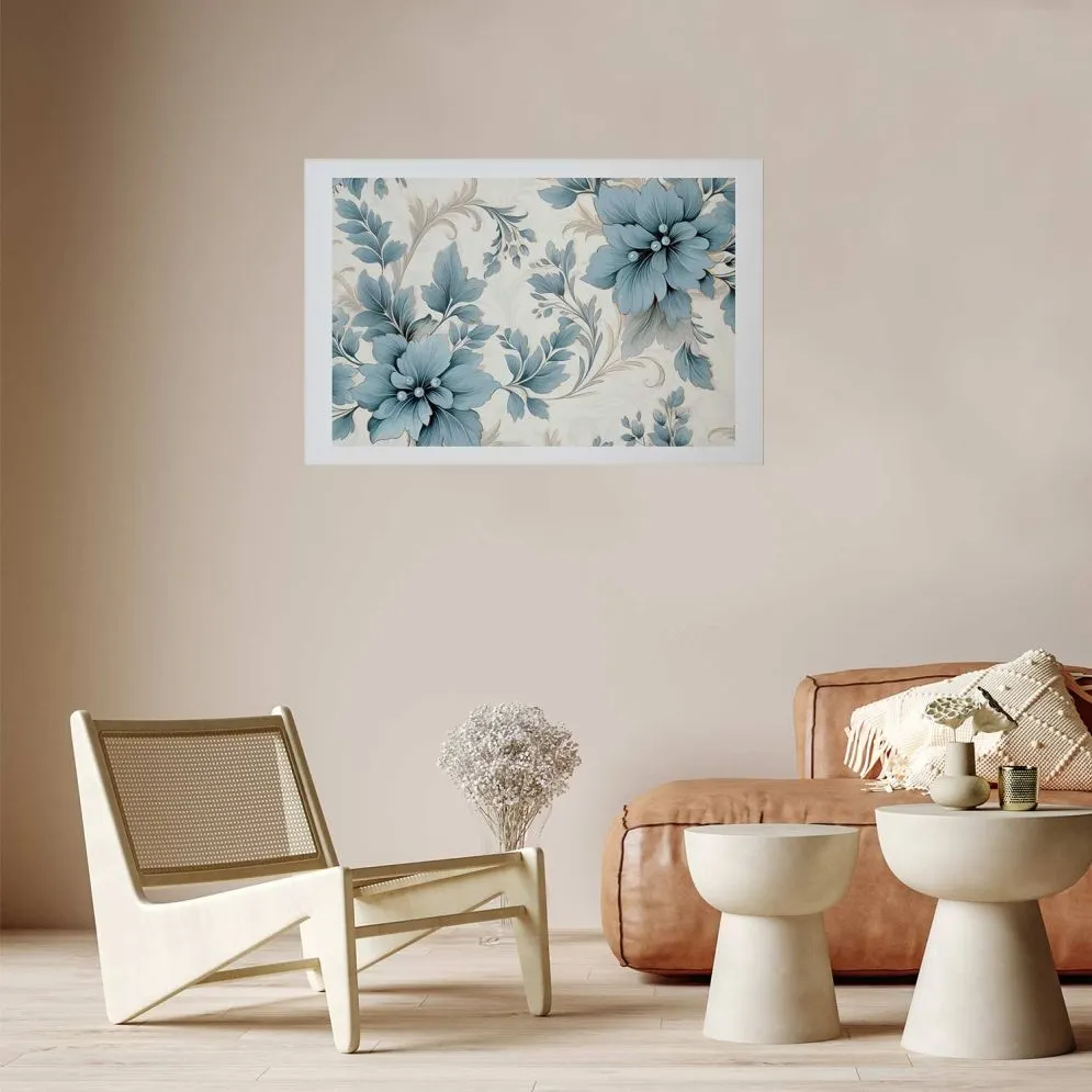 Plakat Turkusowe retro kwiaty 42x29,7 cm bez ramy z marginesem | MIRAT.