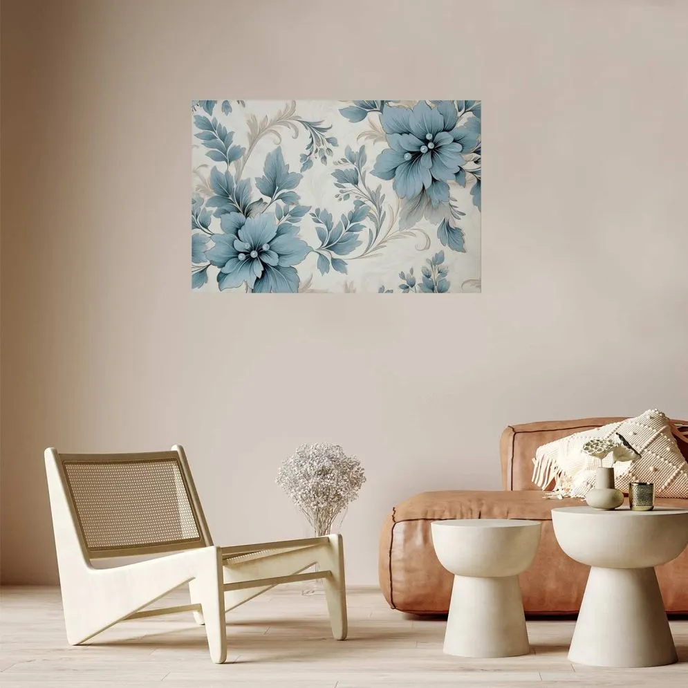 Plakat Turkusowe retro kwiaty 90x60 cm bez ramy bez marginesu | MIRAT.