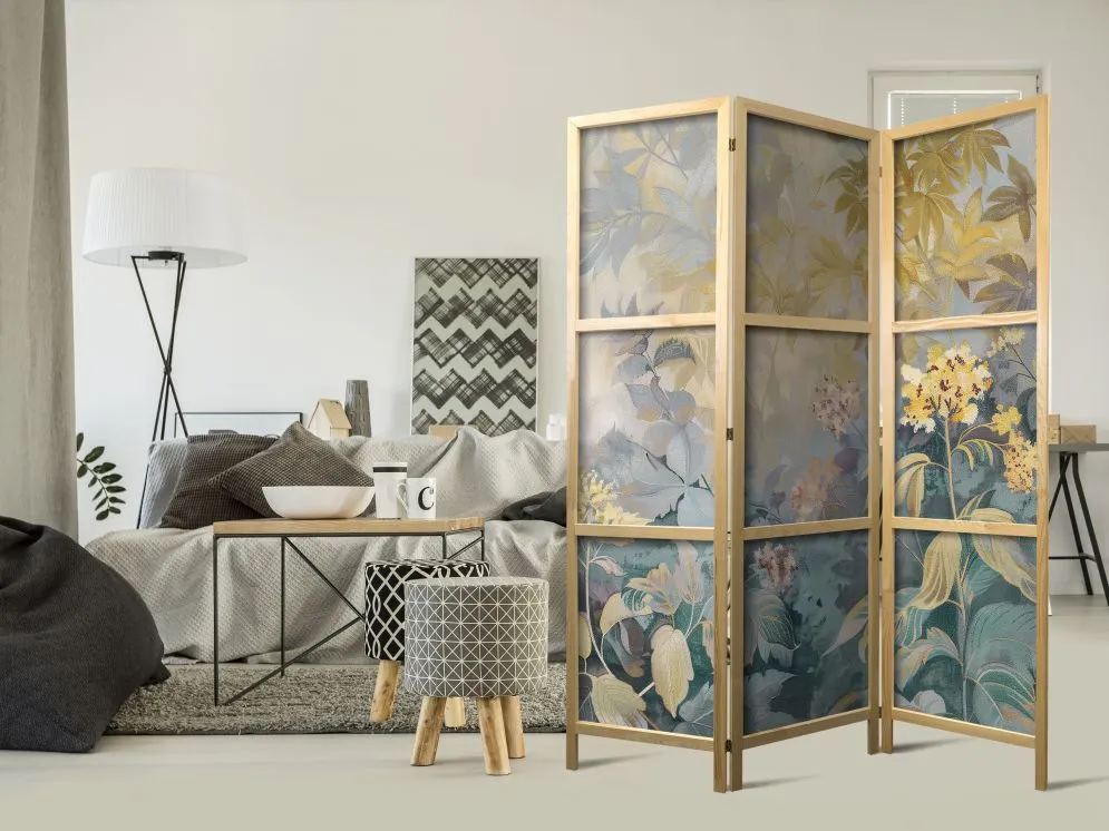 Parawan japoński Kwiaty 135x172 cm 3-częściowy szary | MIRAT.