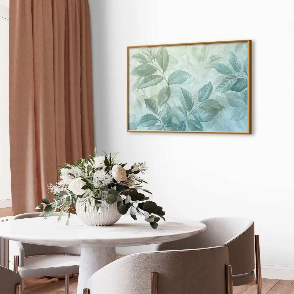 Plakat Miętowe liście 42x29,7 cm z ramą złotą bez marginesu | MIRAT.