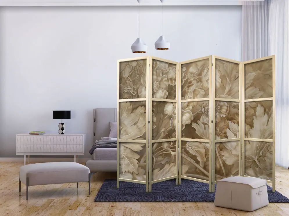 Parawan japoński Kwiaty 225x172 cm 3-częściowy beżowy | MIRAT.