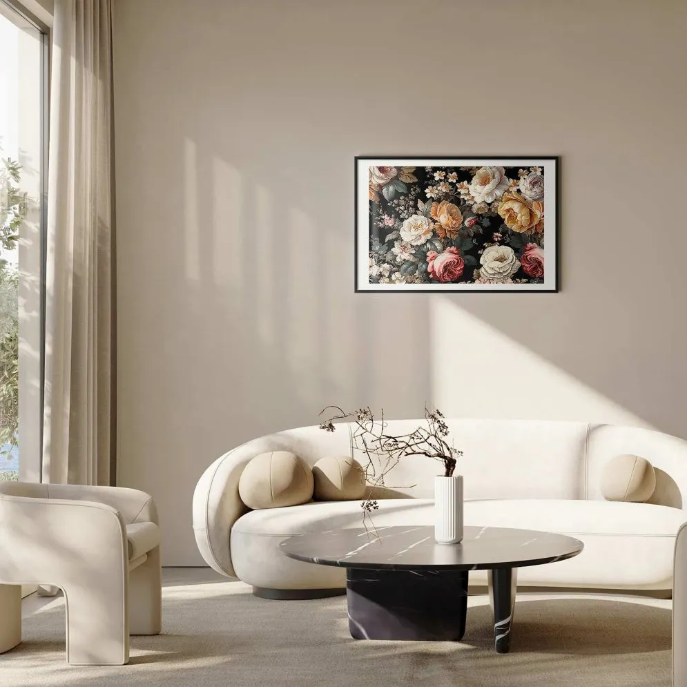 Plakat Kolorowe kwiaty 90x60 cm z ramą czarną z marginesem | MIRAT.