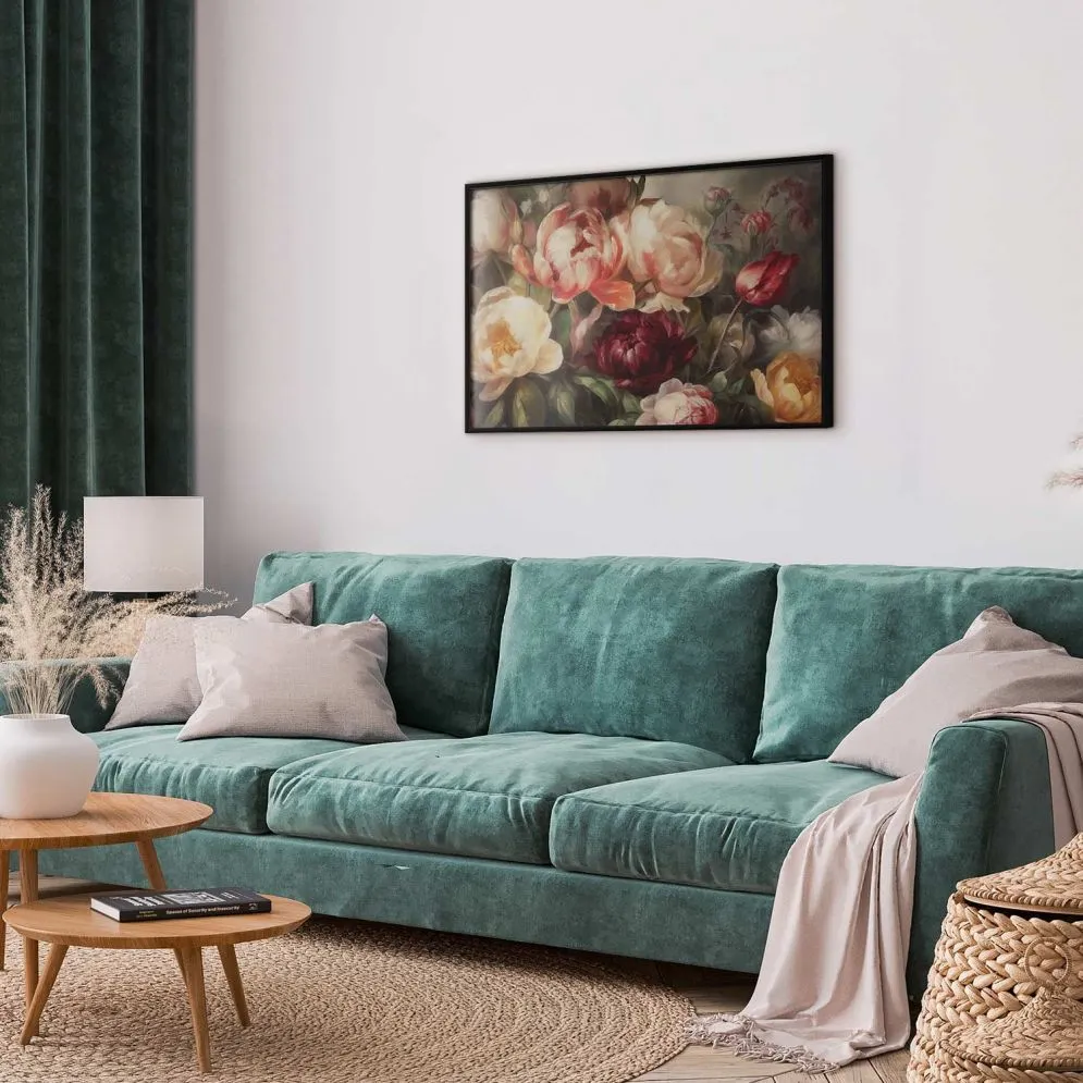 Plakat Piwonie 60x40 cm z ramą czarną bez marginesu | MIRAT.