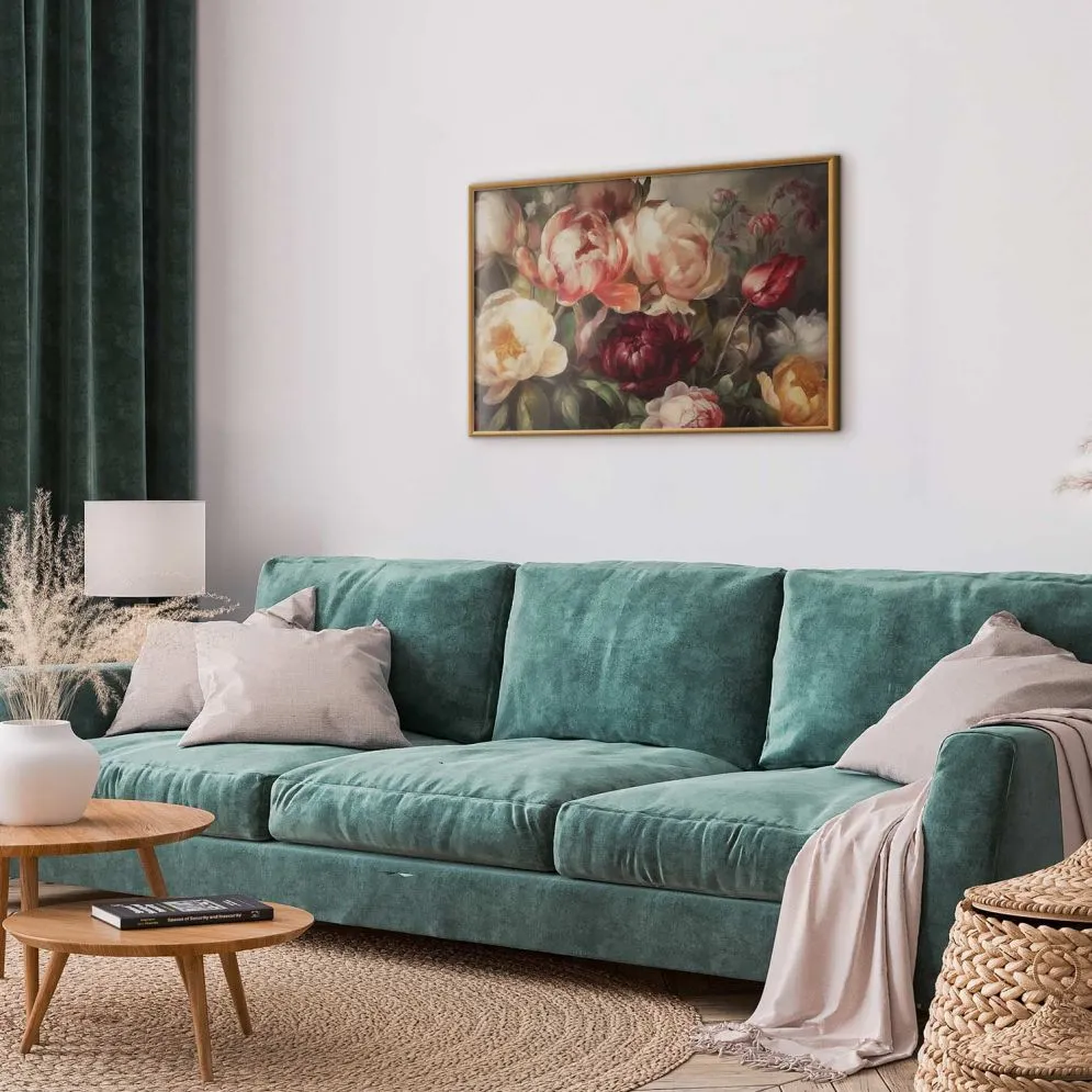 Plakat Piwonie 42x29,7 cm z ramą złotą bez marginesu | MIRAT.