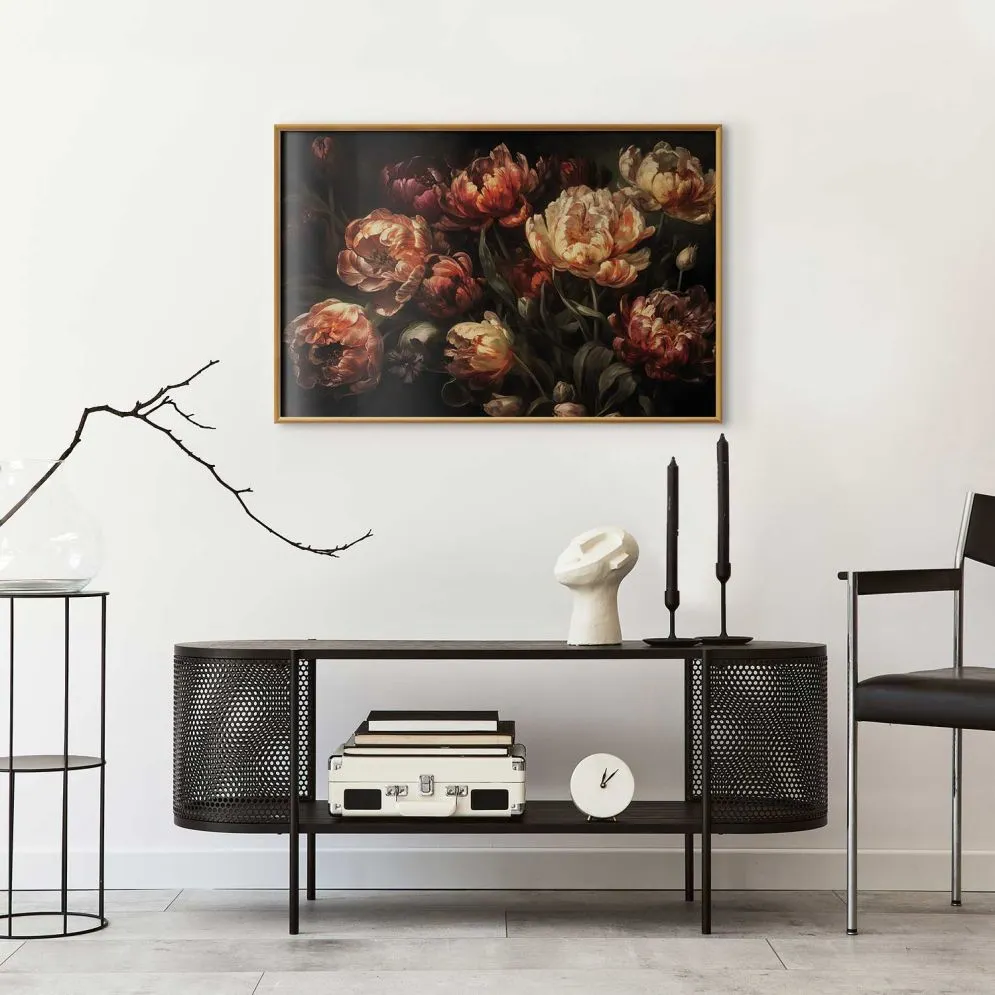 Plakat Kwitnące tulipany 90x60 cm z ramą złotą bez marginesu | MIRAT.