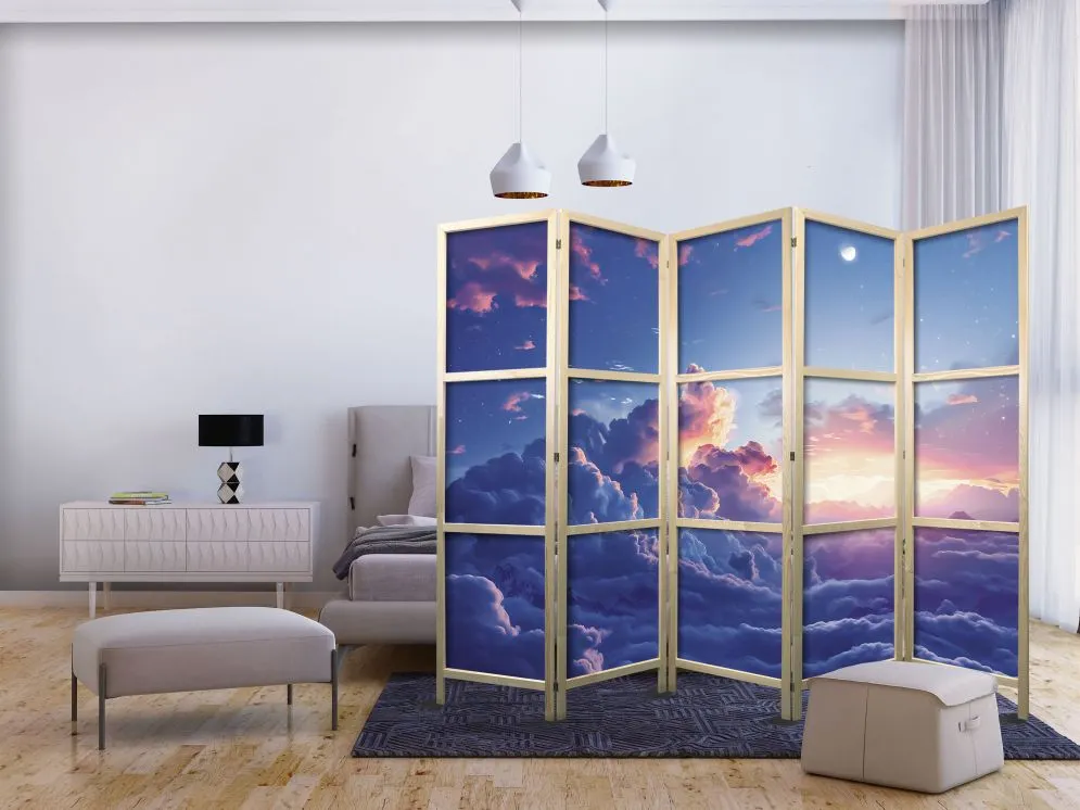 Parawan japoński Tła i desenie 225x172 cm 5-częściowy niebieski | MIRAT.